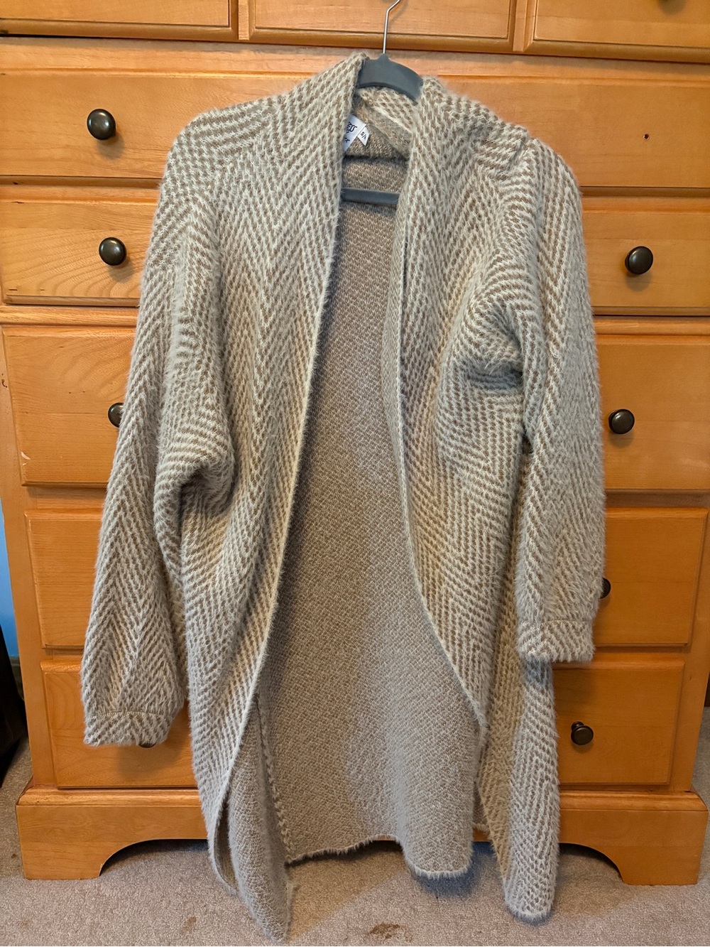 Princess Polly Open-Front Long Cardigan in Light Beige